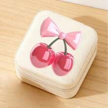 Cute Bow & Cherry Print Minimalist Jewelry Box, Portable Jewelry Storage Box, Summer Travel Jewelry Organizer For Earrings, Necklaces, Rings, Jewelry Display And Storage, Mini Jewelry Organizer, Large Capacity Jewelry Rack, Suitable For Earrings, Rings, Necklaces, Bracelets, Nail Art, Women's Gift Storage, Travel Essentials, Back To School Dorm Storage, Holiday Gift,Makeup Organizer,Room Decor - Multicolor - View 11