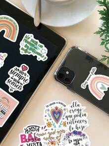 50Pcs Spanish Positive Quote Stickers, Inspirational Motivational Spanish Phrase Decals, Colorful Encouraging Text Sticker Pack For Journal, Water Bottle, Phone Case, Laptop & Scrapbook Crafts - Multicolor - View 5