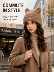 Cat Ear Plush Knit Beanie Hat, Woolen Yarn Hat, Women's Fashion Versatile Plush Hat - Multicolor - View 5