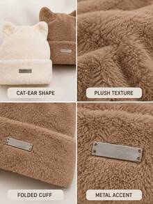 Cat Ear Plush Knit Beanie Hat, Woolen Yarn Hat, Women's Fashion Versatile Plush Hat - Multicolor - View 10