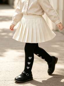 4 Pairs Girls' Solid Color Tights With Heart Pattern, Sweet And Cute, Suitable For School And Daily Outfit Matching, All-Season Versatile Leggings - Multicolor - View 8
