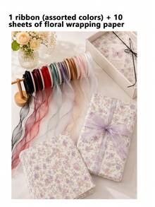 10 Lembar Kertas Pembungkus Bunga Tulip/Gladiolus/Bunga Lainnya + Pita Warna Campuran - Hadiah Bunga, Dekorasi Pernikahan dan Pesta; Sempurna untuk Buket, Pembungkus Hadiah, Kerajinan DIY, Ulang Tahun, Pernikahan, Pesta Liburan, dan Dekorasi Buatan Tangan - A - View 12