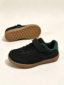 1 Pair Boys' Wide Toe Box Barefoot Athletic Shoes, Convenient Hook And Loop Design, Casual Versatile, Suitable For Outdoor Wear - Black - View 4