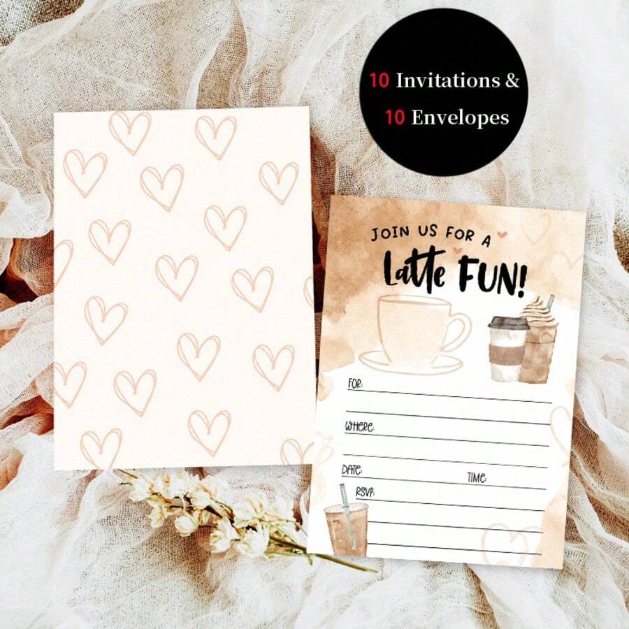 10 Invitation Cards And 10 Envelopes, Double-Sided Design - Perfect For Birthday, Graduation, Wedding, Back To School Or Friendship Day Celebrations, Dessert Party, Coffee Gathering - A - View 1