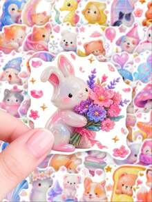 50 Pcs Cute Animals Stickers – Assorted Dog Cat Rabbit Fox Penguin Waterproof Decals For Christmas Party Favors, Easter Gifts, Birthday Goodie Bags & Journal Decor,Scrapbook Supplies - Multicolor - View 4