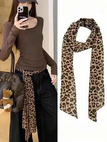 1 buah Syal/Tas Sutra Motif Leopard Y2K Seksi, Dasi Wanita Multifungsi, Aksesori Gaya Jalanan - MultiWarna - View 5