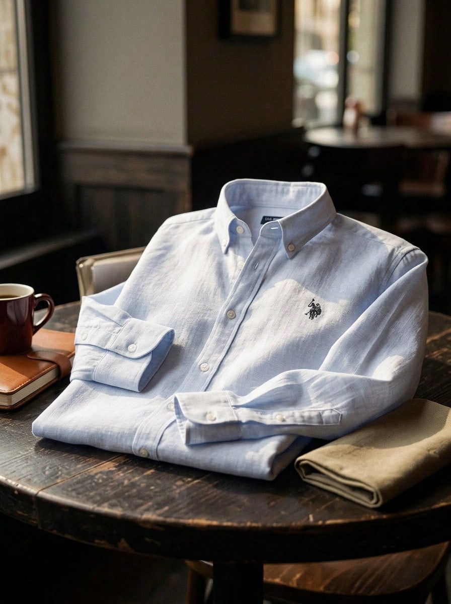 US Polo Assn قميص رجالي أكمام طويلة أبيض - أبيض - مشاهدة 1
