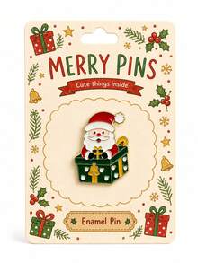 1 Set Santa Claus Enamel Brooch With Decorative Back Card, Lapel Pin For Jacket, Bag, Hat, Cute Red & Green Gift Box Design, Holiday Accessory For Office Party, Christmas Stocking, Gift Exchange, Adults Men & Women, Christmas Holiday Party Favor - Multicolor - View 9