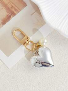 Cute Heart Shape Keychain With Pearl Charm, Fashion Bag Pendant Ornament, Metal Buckle Key Accessory For Women Girls Gift - Multicolor - View 9