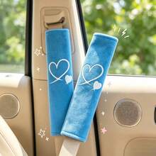 2pcs Heart Pattern Car Seat Belt Covers, Soft Plain Shoulder Pads, Universal Car Seat Belt Protector, Women's Car Interior Decoration Accessories - A - View 3