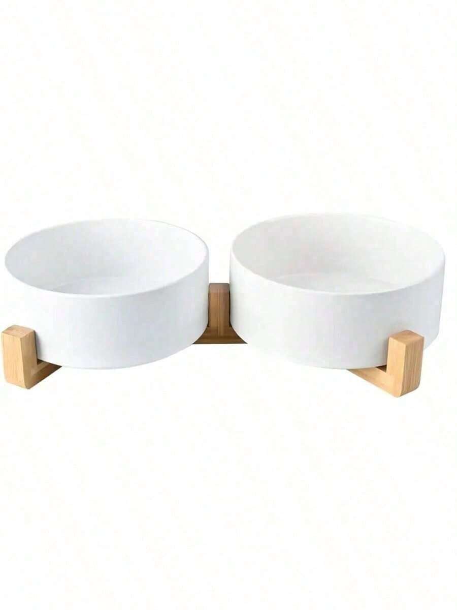 Spill-Proof Ceramic Double Pet Bowl, Universal For Cats And Dogs - Non-Slip, Easy To Clean, Durable, Includes Dog Food Bowl And Water Bowl Set - 500ml - View 1