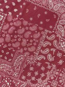Rok Fashion Wanita Motif Kacang Mete dengan Pinggang Berkerut untuk Liburan - Merah - View 8