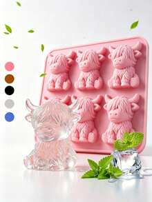 Cute 3D Pink Cow-Shaped Ice Cube Mold, Multi-Functional Home Chocolate Mold. Refrigerator Ice Tray, Suitable For Home, Bar, Club, Whiskey, Party And Gift - Mini Highland Cow Ice Cube Mold, Kitchen Accessory, Home Supplies, Baking - Multicolor - View 4
