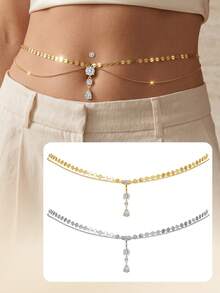 TOKRING Belly Button Ring With Waist Chain For Women, Gold Cubic Zirconia Dangle Navel Piercing, Adjustable Body Jewelry For Summer Beach Bikini - Waist Chain Belly Piercing - View 1