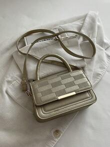 Solid Color Mini Fashion PU Designer Elegant Geometric Pattern Handbag - Gold - View 7