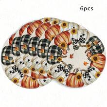 1/4/6pcs Autumn Collection Plaid Bow Pumpkin Wreath Hand-Painted Pattern Placemats, Made Of Polyester Fiber, Suitable For Home Kitchen, Kitchen Table Decoration And Party Scene Decoration - Multicolor - View 10