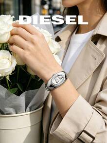 DIESEL DZ5606 Women Silver Quartz Watch Distinctive Oval Logo Case Polished Metal Bracelet Elegant Dress Gift Watch For Women - Silver - View 3