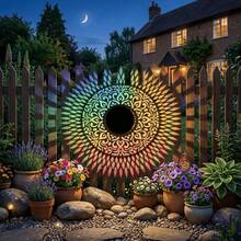 2.Mandala Diamond Design Solar Projection Wall & Table Lantern, Metal Pierced Iron Craft Night Lamp, Flexibleuse Fixture For WallMount, Hanging & Tabletop, Ornament For Desk, Patio, Courtyard, Halloween Christmas Easter Day Of The Dead Festival Decor - Mandala Diamond Pattern Projector Wall Lamp - View 12