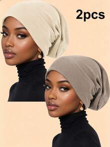 1/2 piezas Gorro interior elástico suave para mujer, turbante gorro de unicolor, envoltorio de cabeza transpirable y ligero, gorro para dormir, uso diario - color - Ver 10