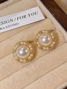 12pcs Fashionable Personalized Pearl Geometric Round Stud Earrings, Sweet Romantic Multi-Style Earrings, Suitable For Women's Daily Wear, Gatherings, Party Matching - Yellow Gold - View 8