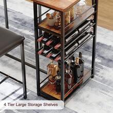 Space-Saving Industrial Dining Table Set For 2 – Upholstered Chairs, Metal Frame, Open Storage Shelves, Integrated Glass Holder – Counter Height For Restaurants, Cafés, Small Apartments - Retro Color - View 7
