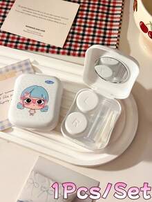 Cute Girl Print Contact Lens Case With Mirror, Portable Lens Storage And Care Set, Compact Design Suitable For Daily Use And Travel - View 13