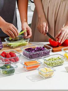 8 piece glass food storage container with leak-proof lid-seal meal preparation and bento box, refrigerator replacement storage box for microwave, oven, refrigerator and dishwasher, perfect for fruits, vegetables and salads, multi-purpose kitchenware | multi-size container | safety lock lid - Multicolor - Ver 10