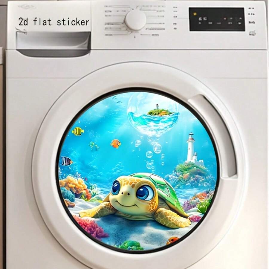 1pc Cute Sea Turtle Ocean World Appliance Stickers, Removable Self-Adhesive Waterproof PVC Decals, Suitable For Washing Machine Doors, Refrigerators, Kitchens, And Home Decor. - Sticker - View 1