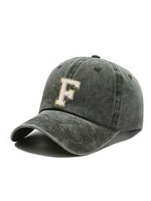 1pc Women Washed Vintage A-Z Letter Baseball Cap, Casual Distressed Dad Hat, Outdoor Sun Protection Hat - Black - View 9