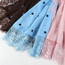 1pc Fashion Long Polka Dot Lace Trim Scarf, Breathable Outdoor Spring/Summer Women's Headscarf, Scarf, Daily Wear, Clothing Accessory, Shawl, Birthday Gift - Multicolor - View 4