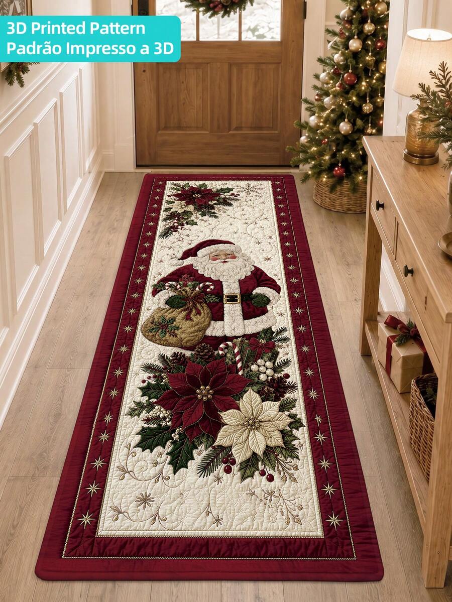 DAJIANG 1pc Vintage Christmas Runner Rug, Kitchen Mat, Suitable For Bathroom, Kitchen, Outdoor, Hallway, Bedroom, Living Room, Machine Washable Easy To Clean, Non-Slip Entryway Rug, Bedroom Decor Rug Accessory