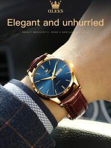 OLEVS Classic Quartz Watch For Men Waterproof Leather Strap Calendar Sports Business Men's Quartz Wrist Watch TOP Brand - One Size Fits All - View 10