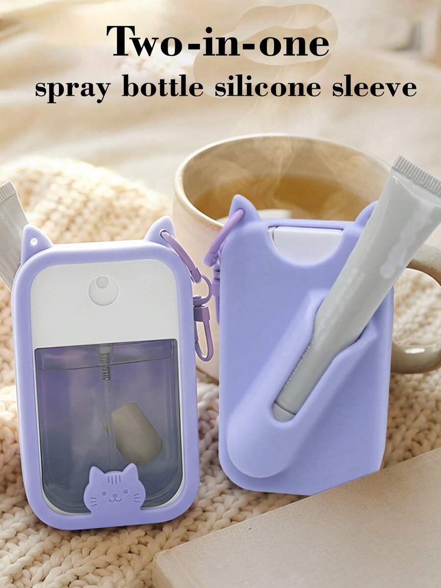 1pc Silicone Cute Cat Two-In-One Hand Sanitizer Perfume Packaging Bottle Protective Cover For Outdoor Storage Multifunctional Spray Bottle Silicone Cover Compatible With T Ouchlan D With Hook For Easy Carrying - Multicolor - View 1