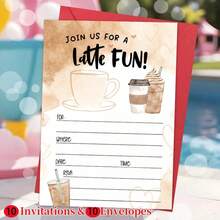 10 Invitation Cards And 10 Envelopes, Double-Sided Design - Perfect For Birthday, Graduation, Wedding, Back To School Or Friendship Day Celebrations, Dessert Party, Coffee Gathering - A - View 5
