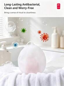 1pc Soft Egg-Shaped Bath Sponge Set, Polyurethane Exfoliating Bath Sponge With Foaming Mesh, Minimalist Bathroom SPA Daily Shower Body Cleansing Tool - White - View 8