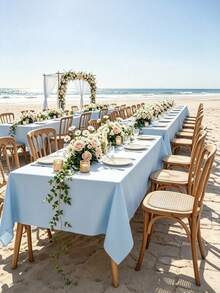 1pc Flat Rectangular Tablecloth - Stain Resistant & Wrinkle Free Polyester Tablecloth, 150 X 259cm (Approx. 59 X 102 Inches) Suitable For Kitchen Dining/Party/Wedding Indoor And Outdoor Use (Light Blue) - Baby Blue - View 12