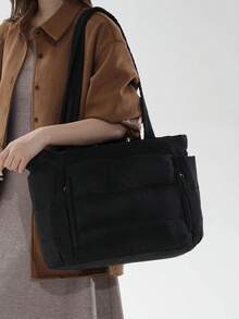 Women's Tote Bag, Lightweight Fluffy Handbag, Suitable For Travel, Work, Beach, Gym, Shopping - Black - View 8