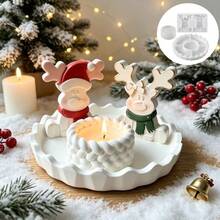 SILIKE LUFEI 3pcs Resin Silicone Mold Christmas Double Deer & Rope Candle Holder & Round Asymmetrical Tray Set Decor Mold, Suitable For Making Epoxy Resin, Plaster, Candle, Aromatherapy Products, Home Decor Display Silicone Mold - Silicone Mold - View 4