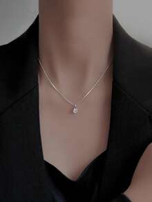 1pc Sparkling Water Drop Necklace, Women's Fashion Elegant Style, Light Luxury Niche Design, Versatile Elegant Collarbone Chain, Suitable For Daily Commute, Date, Party - Silver - View 5