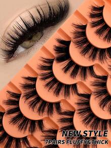 New 7 Pairs/Set 3D Mink Faux Eyelashes, Russian DD Curl, Handmade, Natural Fluffy And Dense, Full Strip False Eyelashes - Orange - View 1