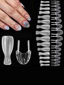 120pcs/Box Sandwich Nail Tips Double-Sided Nail Molds Short Oval Almond Shape Reusable French Guide Line 15 Sizes Nail Extension Molds Nail Salon DIY Nail Tools - Multicolor - View 2