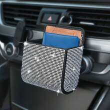 Sparkling Rhinestone Car Storage Box With Shiny Lid & Drawer - Glitter Organizer For Dashboard, Console, Or Door - Fit For Phones, Licenses, Keys, - Vehicle Interior Accessory (Suitable For Most) - A - View 5