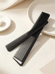 2pcs/1pc Black Salon Hair Comb Set, Dual-Sided Wide & Fine Tooth Barber Comb For Detangling Sectioning Parting Backcombing Smoothing Sleek Ponytail Bun Updo, Anti-Static Back To School Essentials Hair Tools Hair Accessories For Women Girls Teen - Multicolor - View 2