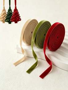 3 Rolls Velvet Ribbon, 1cm Wide, 500cm Total Length, Premium Christmas Ribbon For Christmas Tree Decoration, Gift Wrapping, Wreath Accents - Multicolor - View 7