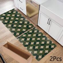 Green Faux Tile Printed Long Runner Rug, Indoor Home Decor, Kitchen Runner, Entryway Doormat, Hallway Entrance Decor, Bedroom Bedside Rug, Living Room Rug, Laundry Room Rug, Bathroom Mat, Suitable For Apartment, Dorm And Home Daily Decor - Multicolor - View 13
