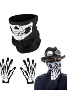 1 Set Unisex All-Season Skeleton Funny Face Mask Balaclava Cycling Mask Neck Warmer, Suitable For Daily Cycling, Party, Outdoor Travel - Multicolor - View 1