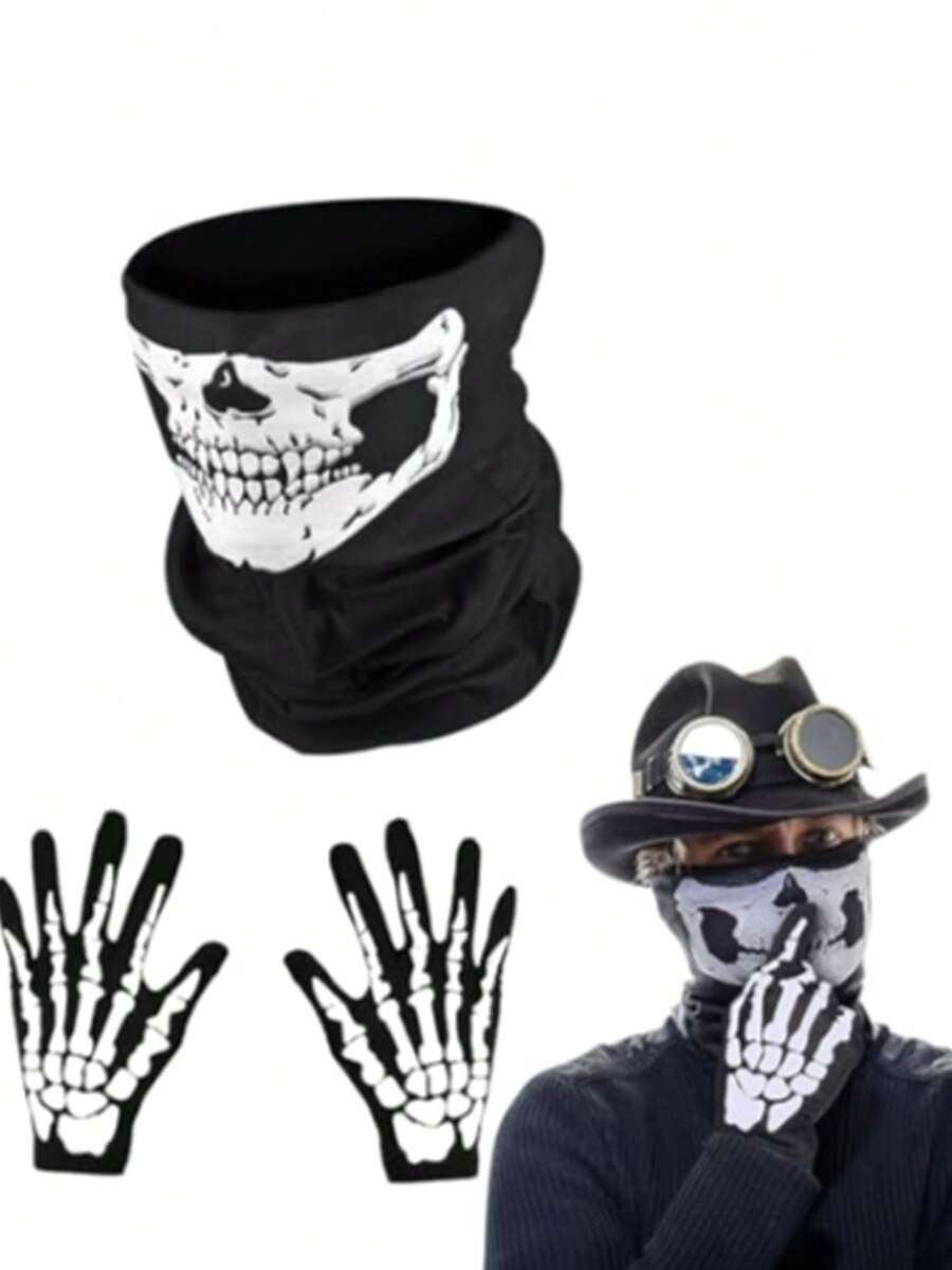 1 Set Unisex All-Season Skeleton Funny Face Mask Balaclava Cycling Mask Neck Warmer, Suitable For Daily Cycling, Party, Outdoor Travel - Multicolor - View 1