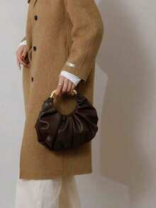 Dedoo New Fashion Versatile Heavy Metal Hardware Pleated Large Capacity Cloud Tote Bag - Coffee - View 8