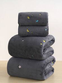 2/4 Packs Embroidery Star Moon Towels Set Luxury Absorbent Quick Dry Soft Velvet Bath Towels Set 2 Bath Towel 2 Hand Towel For Bathroom Gym Bath Sheets - Dark Grey - View 2