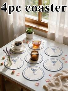 4pcs Blue Round Butterfly Polyester Embroidered Drink Coasters, Washable Table Decor, Non-Slip Table Mat, Waterproof And Oil-Resistant, Suitable For Restaurant, Cafe, Homestay, Afternoon Tea, Holiday, Party, Gathering, Birthday, Wedding, Dinner - Multicolor - View 13